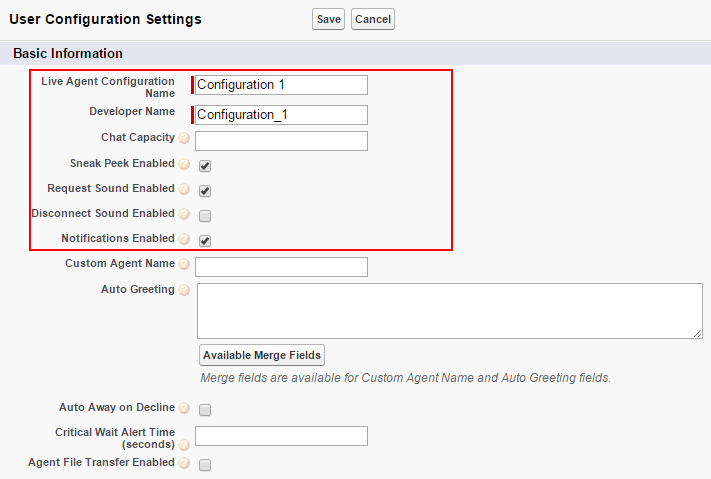 Salesforce live agent configurations